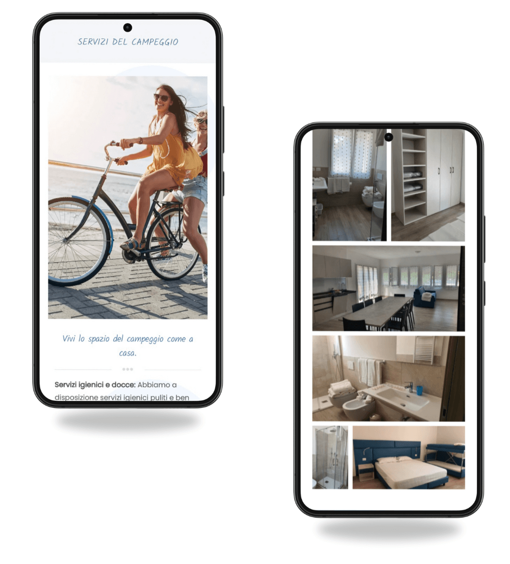 visione mobile del sito del camping i bazzarri a cesenatico
