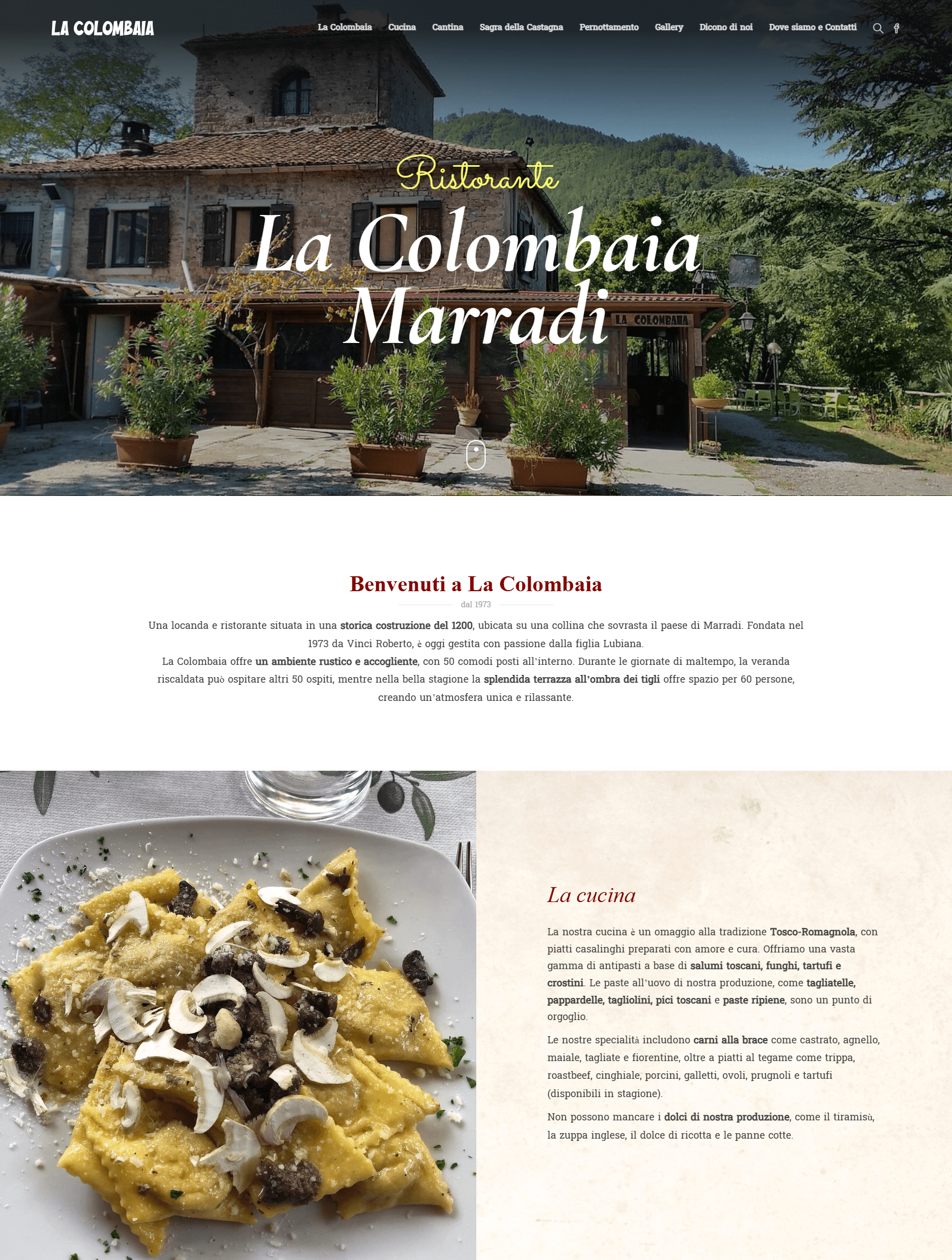 versione desktop del sito del ristorante la colombaia a marradi