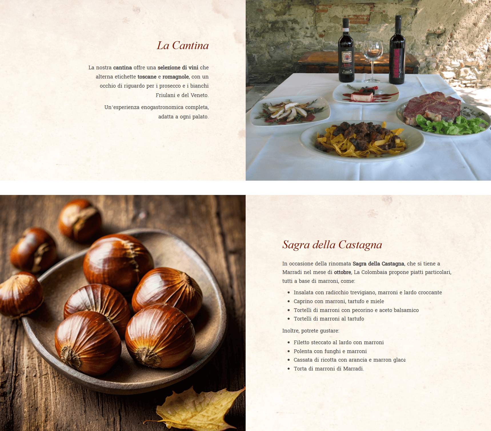 versione desktop del sito del ristorante la colombaia a marradi