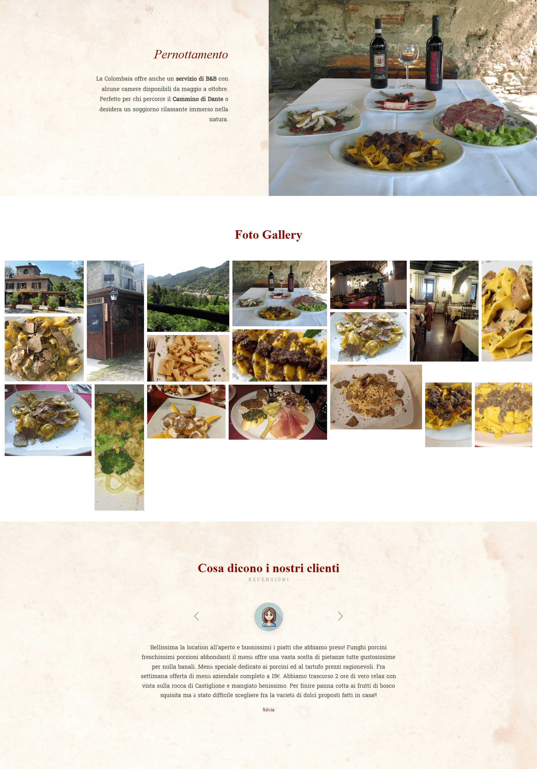 versione desktop del sito del ristorante la colombaia a marradi