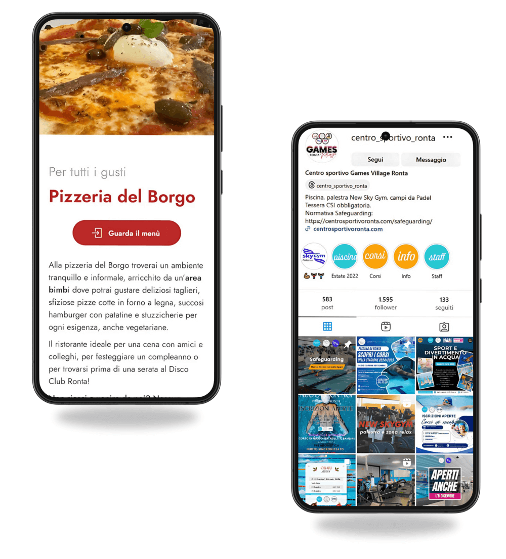 visualizzazione mobile della home page del Centro Sportivo Ronta