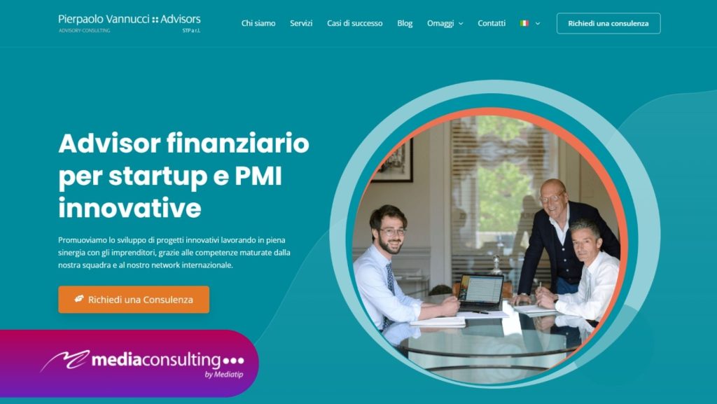 Schermata dsktop della homepage del sito Vannucci Advisors