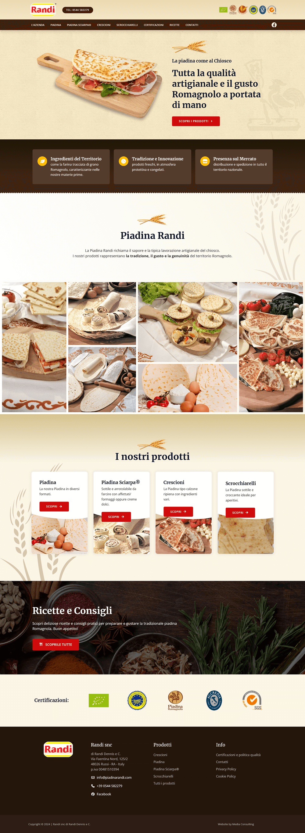 Schermata desktop del sito Randi Piadina