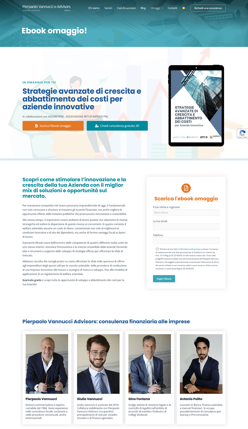 Schermate desktop del sito Vannucci Advisors