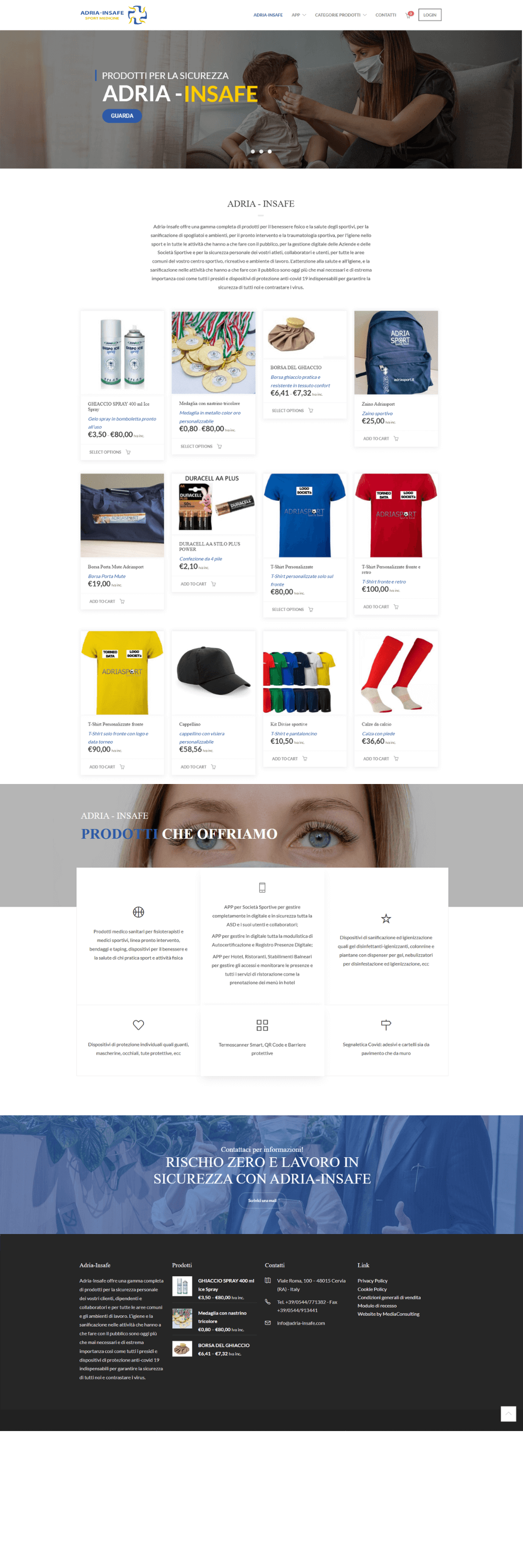 home page del sito di adria insafe