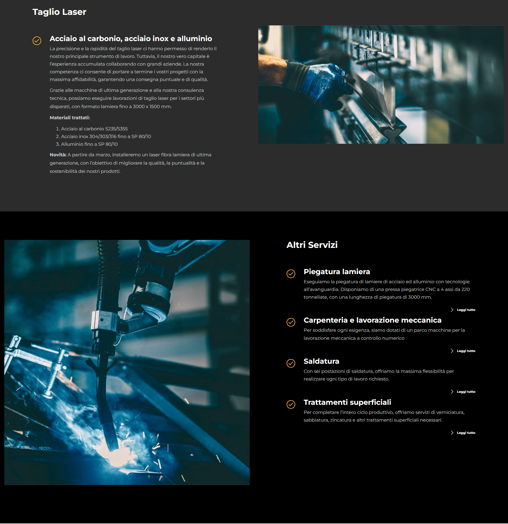 home page del sito di bmetal