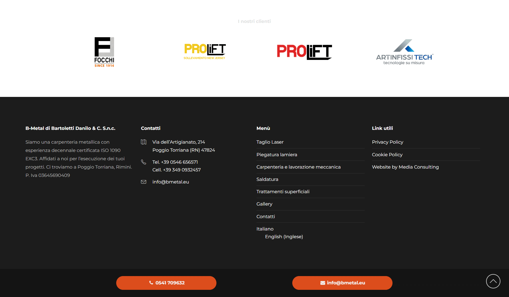 home page del sito di bmetal
