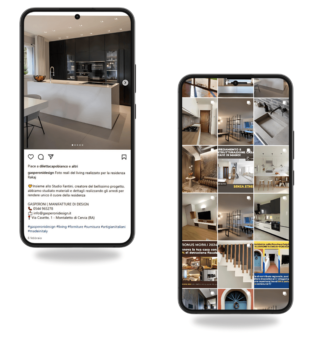 Schermate pagine social di gasperoni design