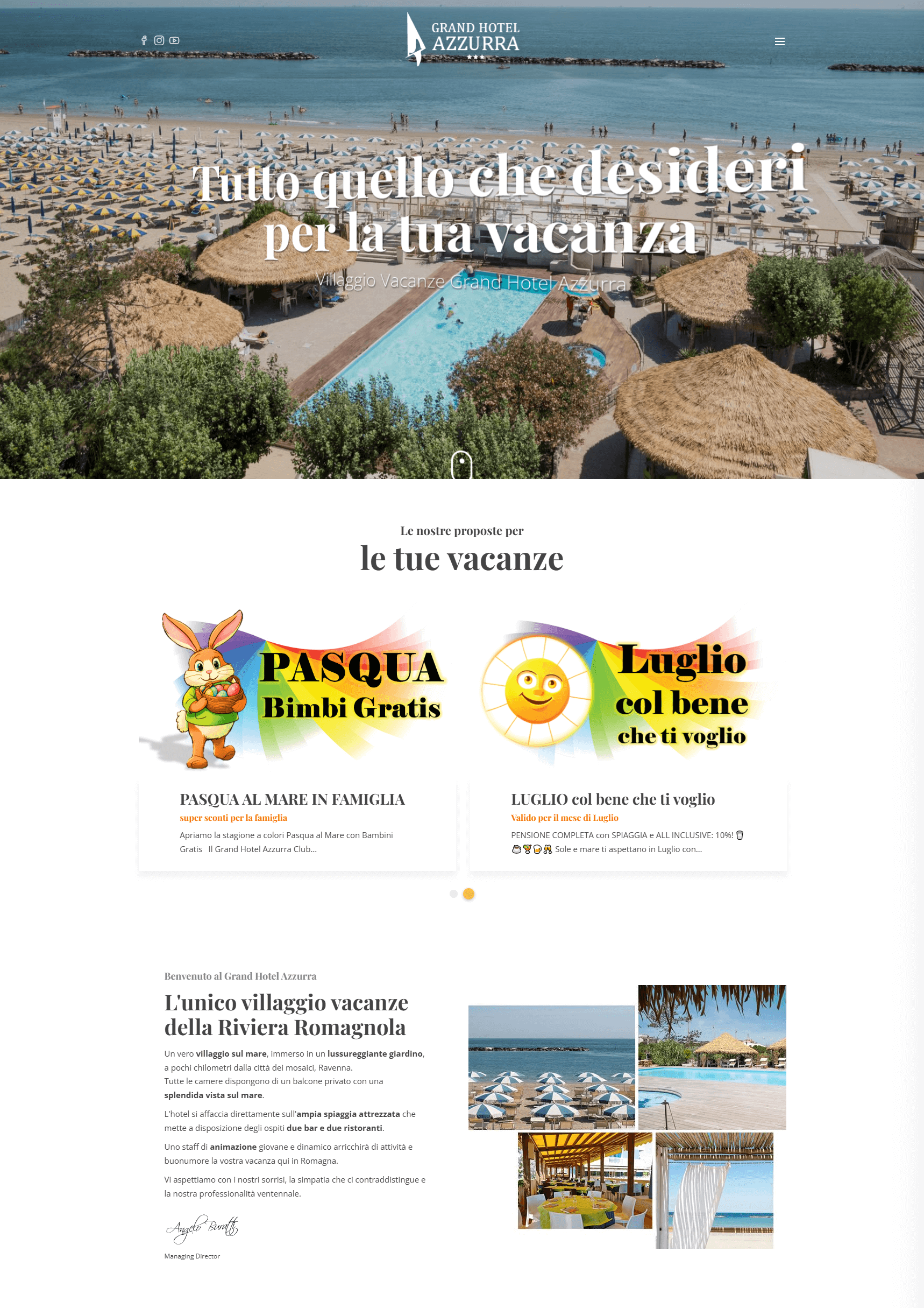 home page del sito del grand hotel azzurra