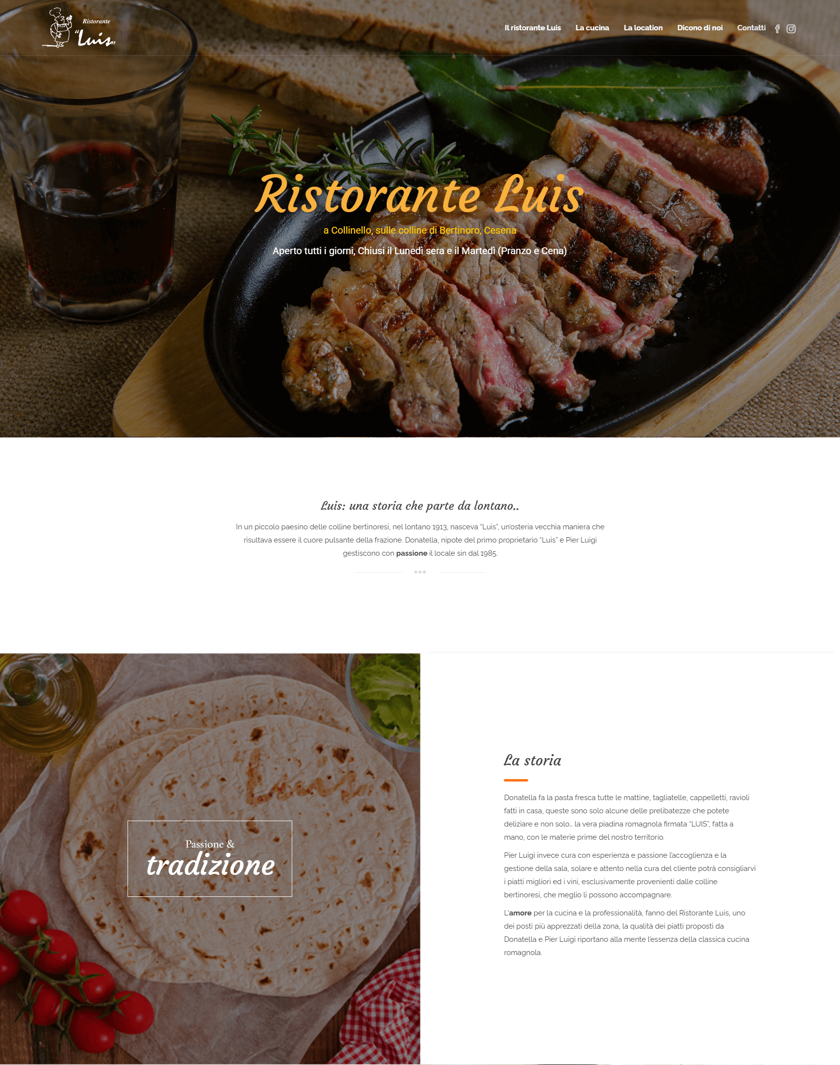 versione desktop del sito del ristorante luis a bertinoro