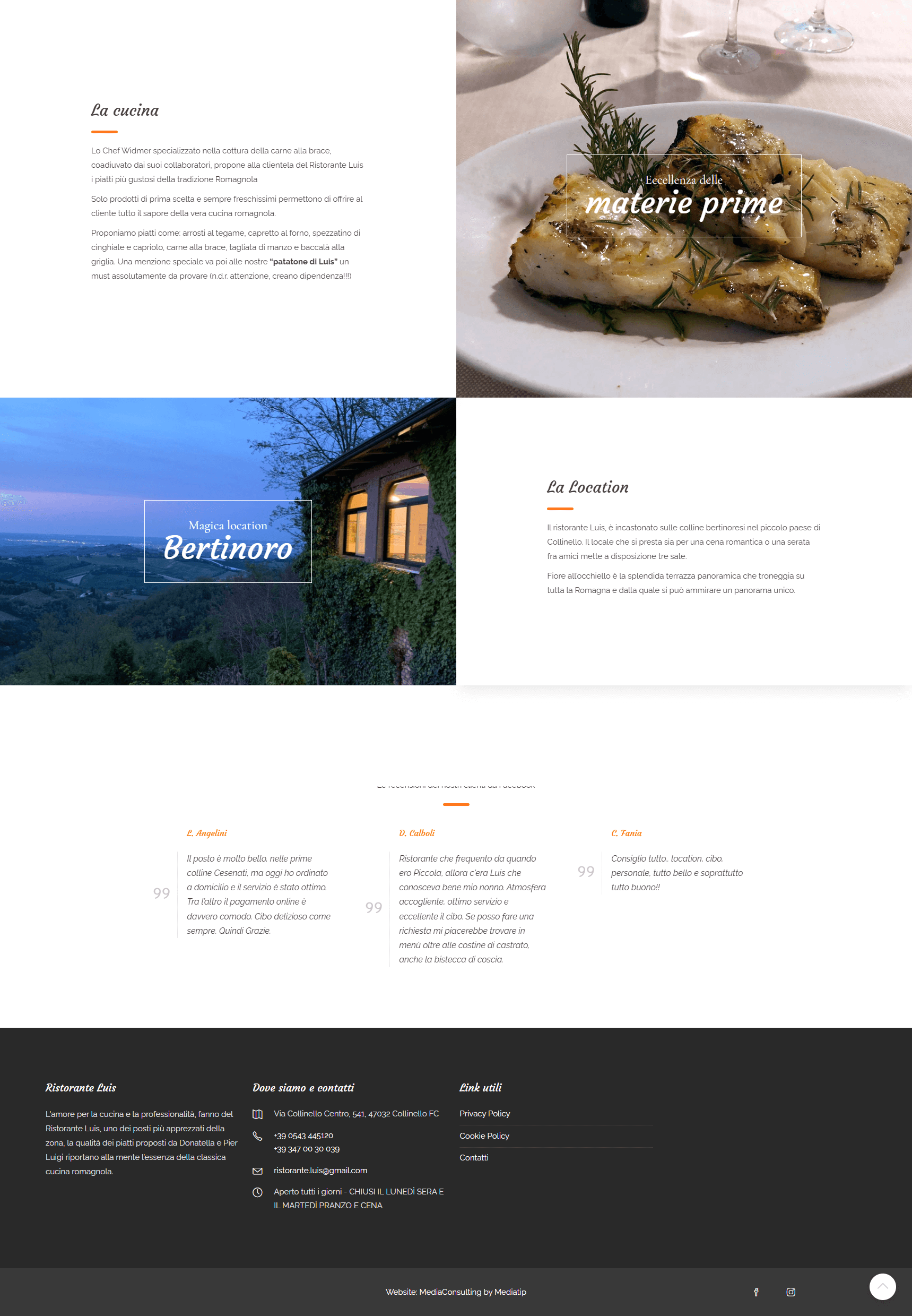 versione desktop del sito del ristorante luis a bertinoro