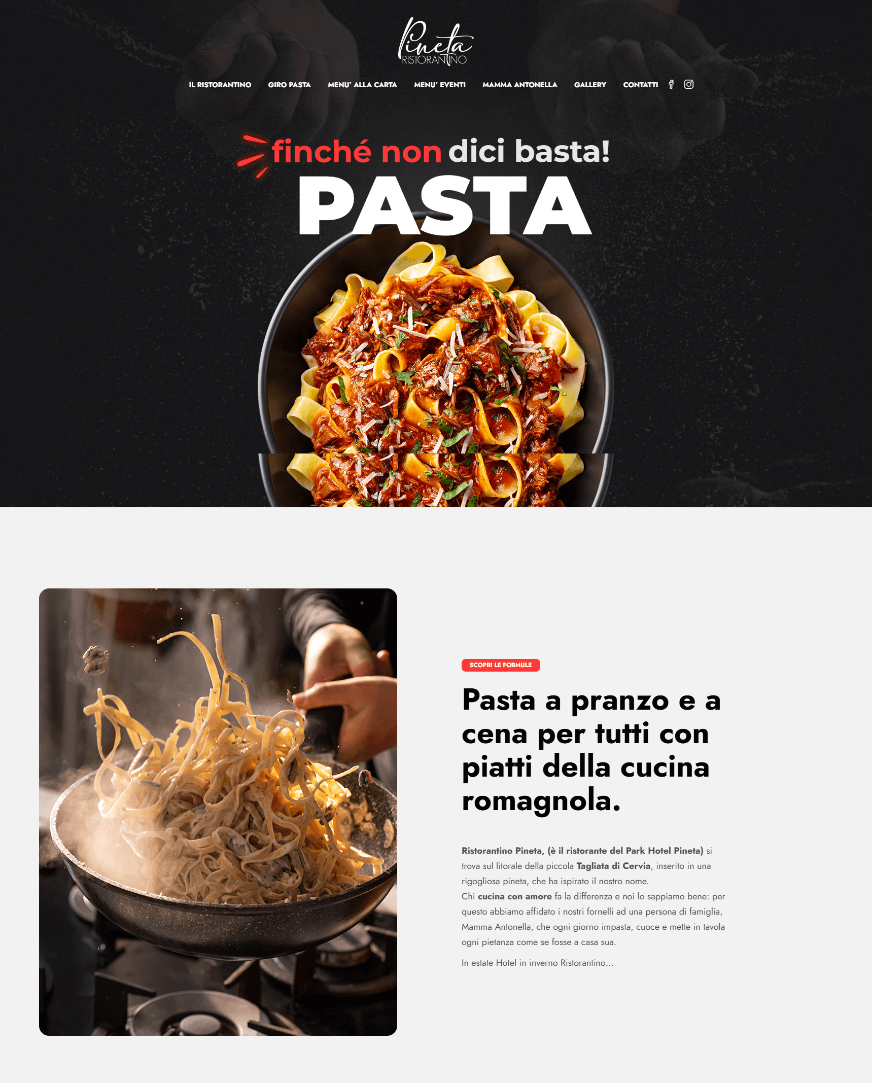 versione desktop sito ristorantino pineta