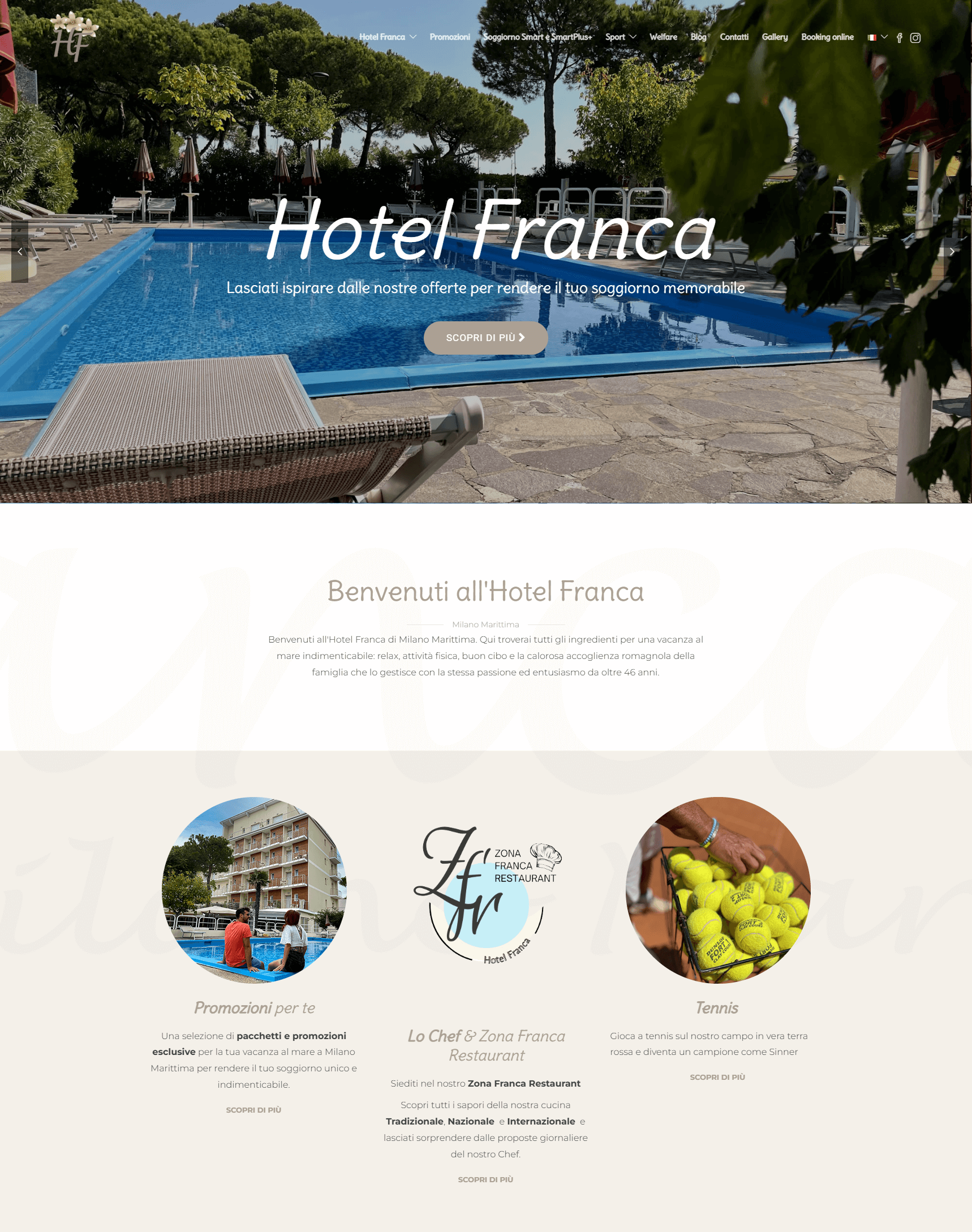 home page del sito dell'hotel franca