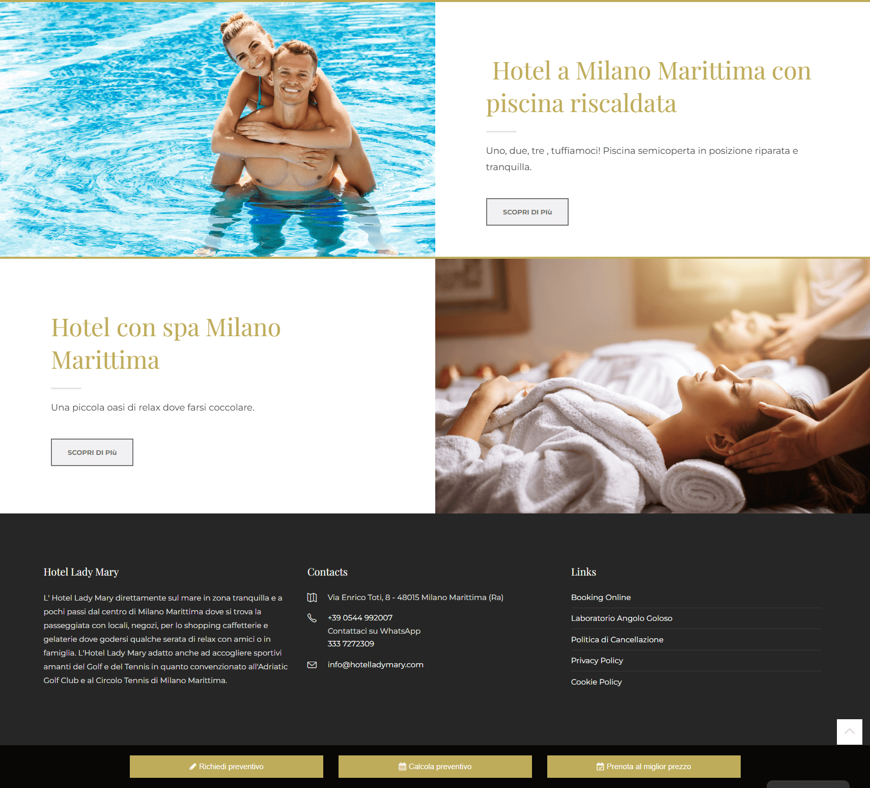 home page del sito dell'hotel lady mary