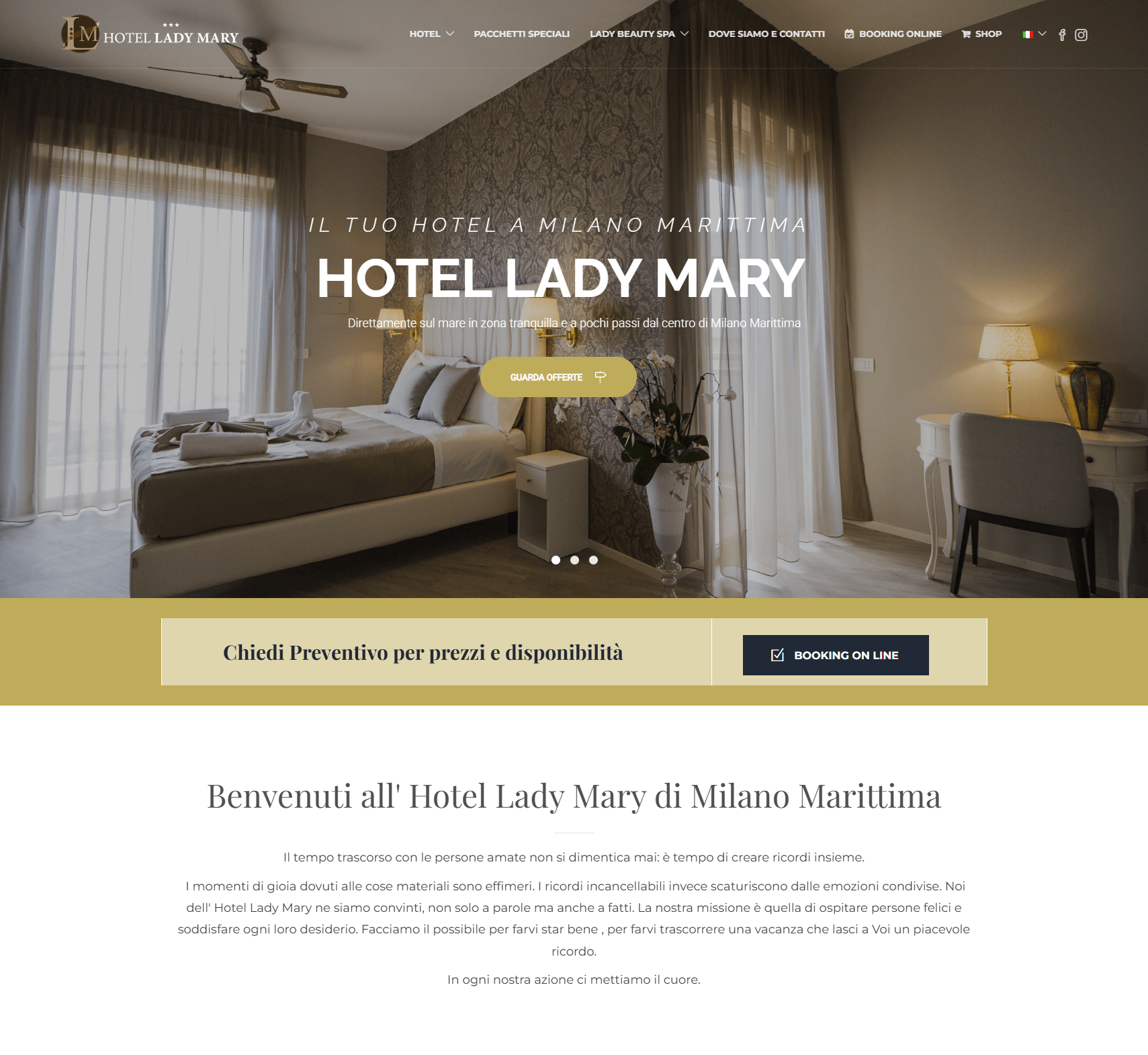 home page del sito dell'hotel lady mary