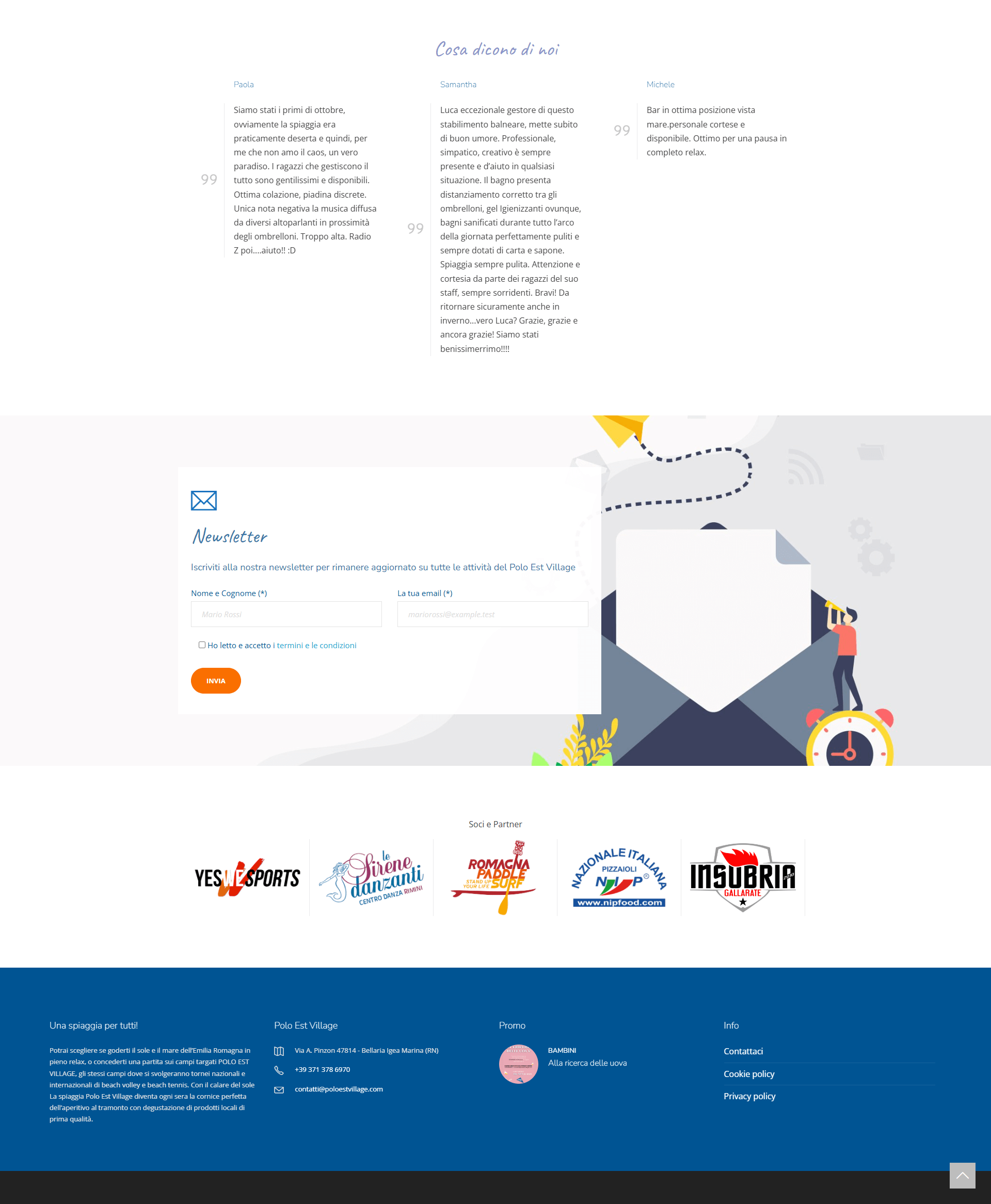 home page del sito di poloest village
