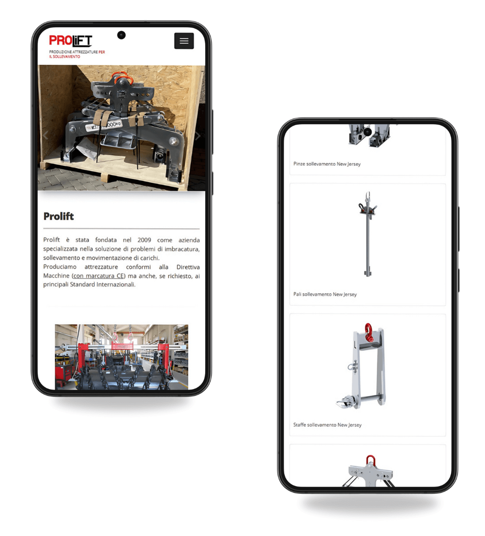 Schermate smartphone del sito Prolift