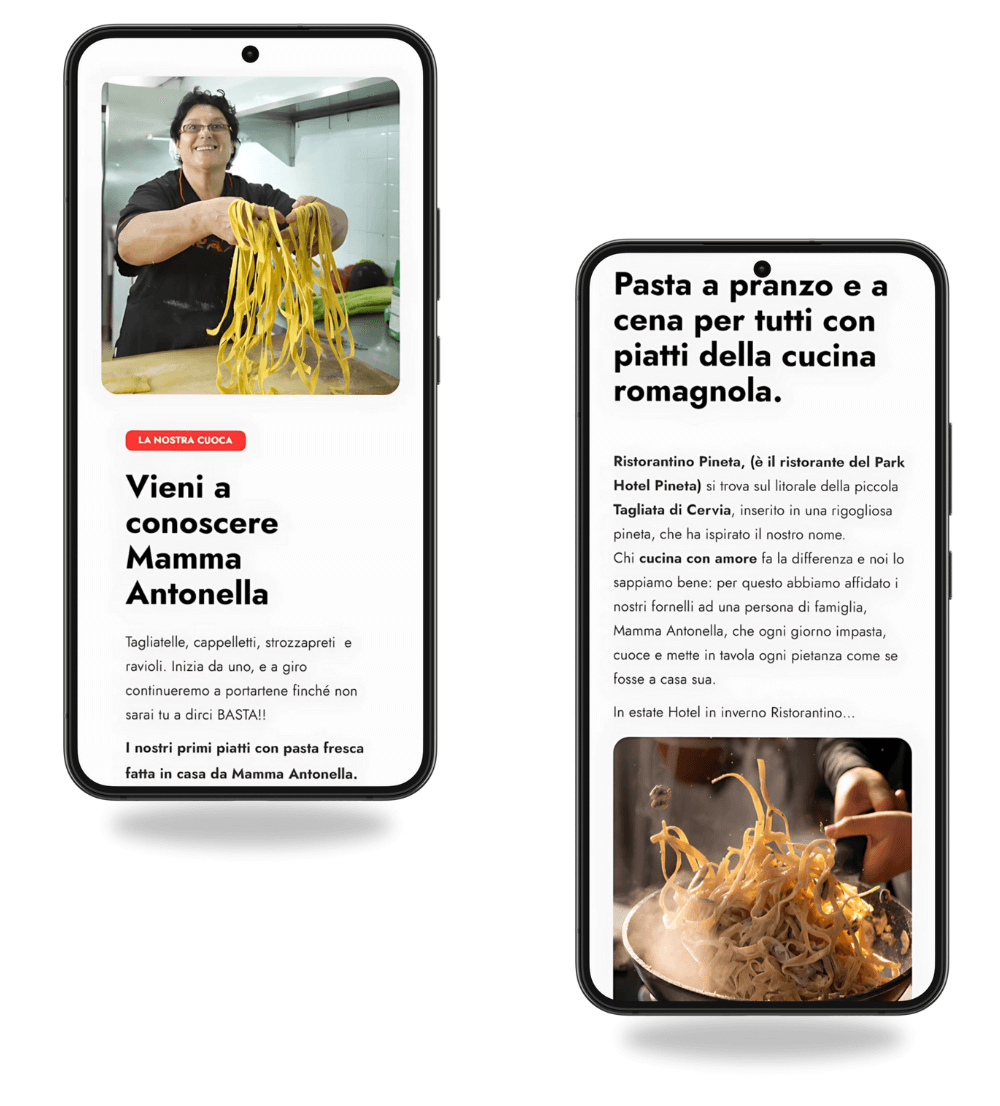versione mobile sito ristorantino pineta