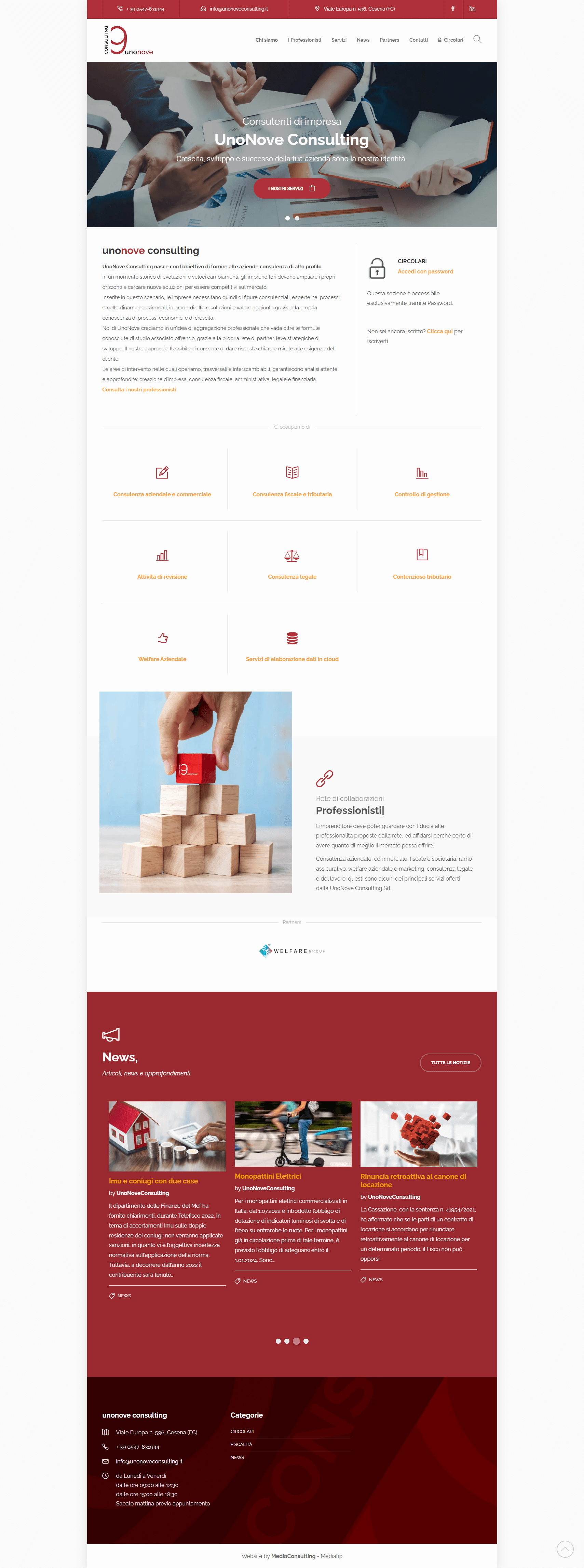 home page del sito unonove consulting