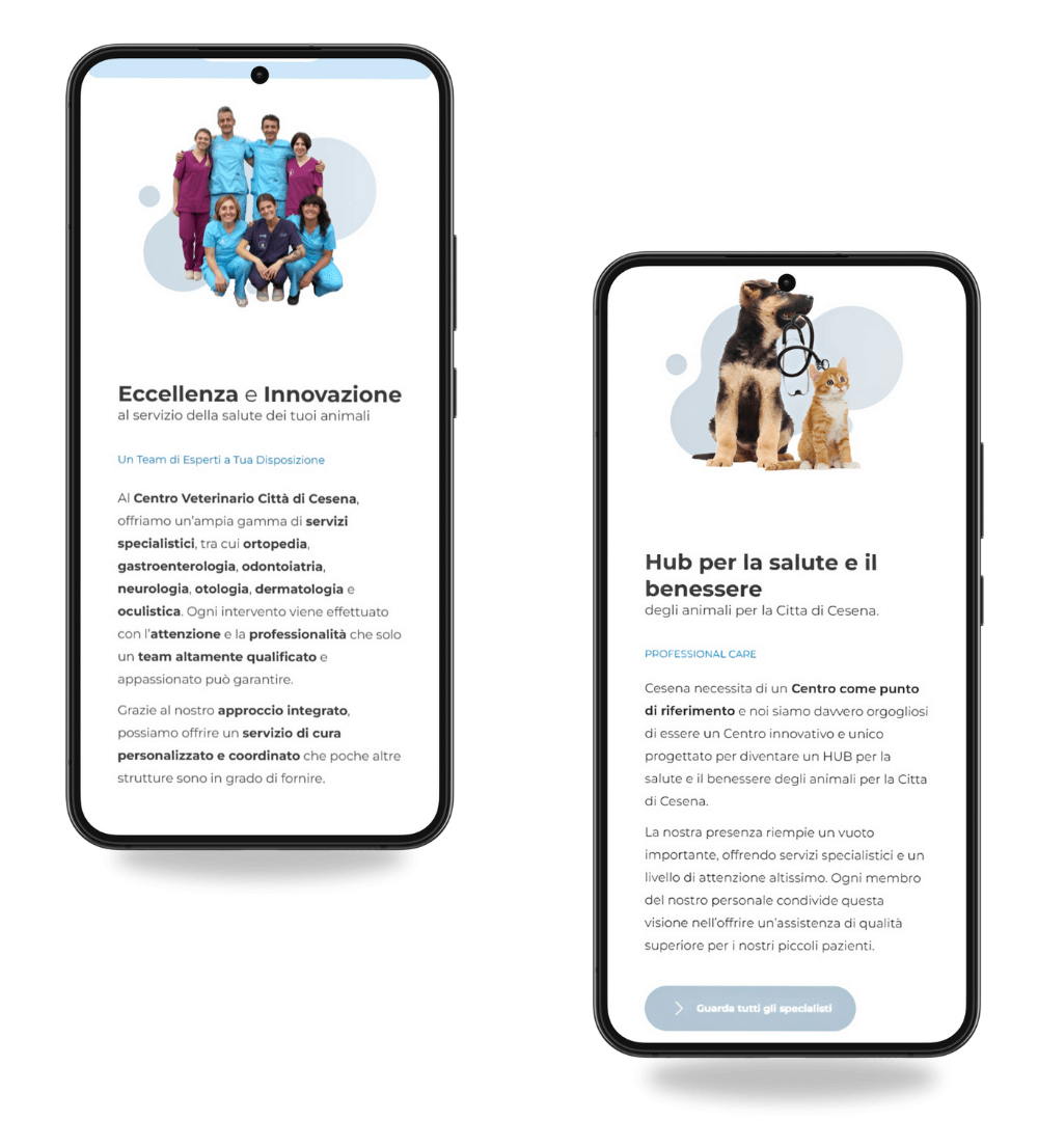 Schermata mobile del sito Centro Veterinario Città di Cesena