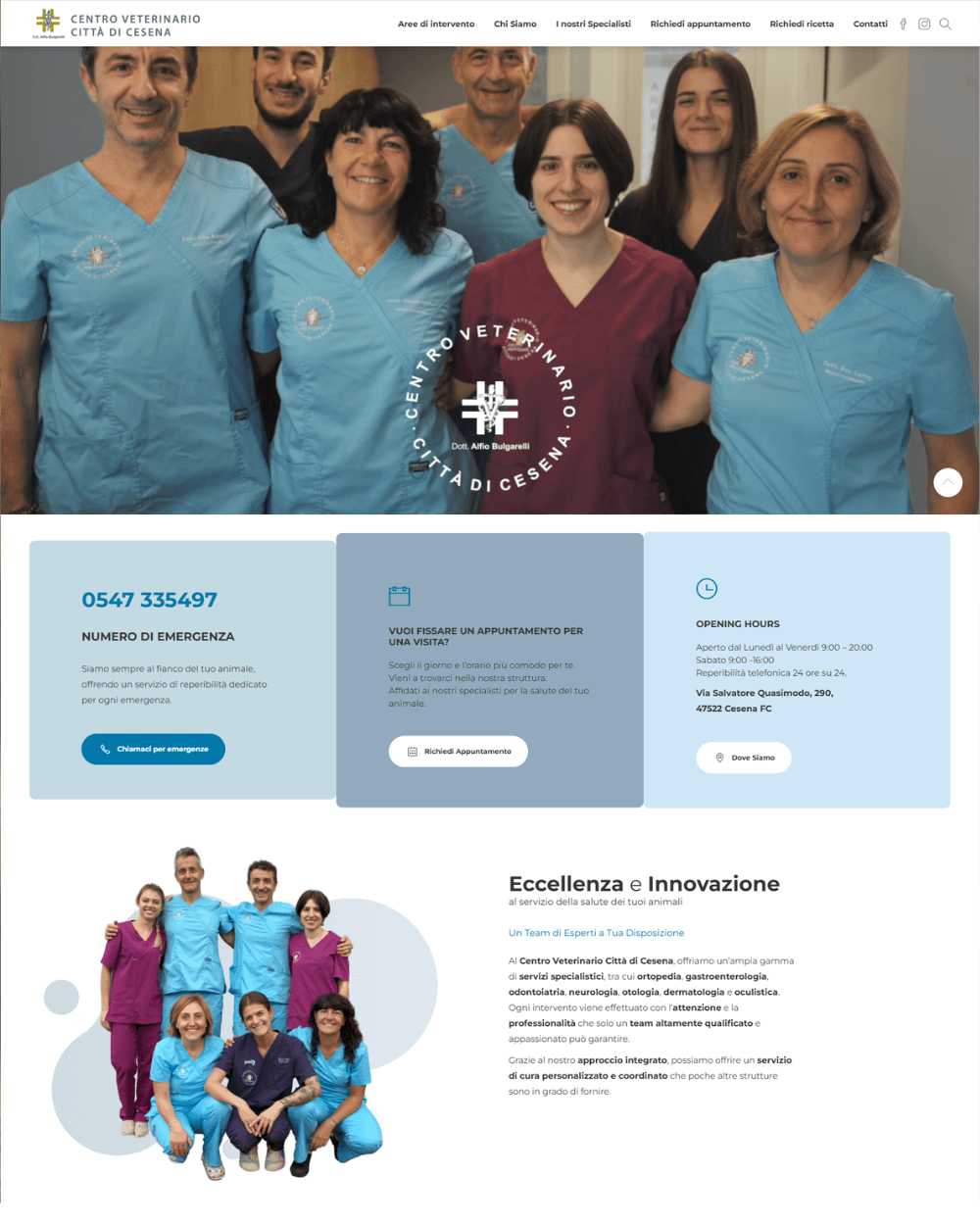 Schermata desktop del sito Centro Veterinario Città di Cesena