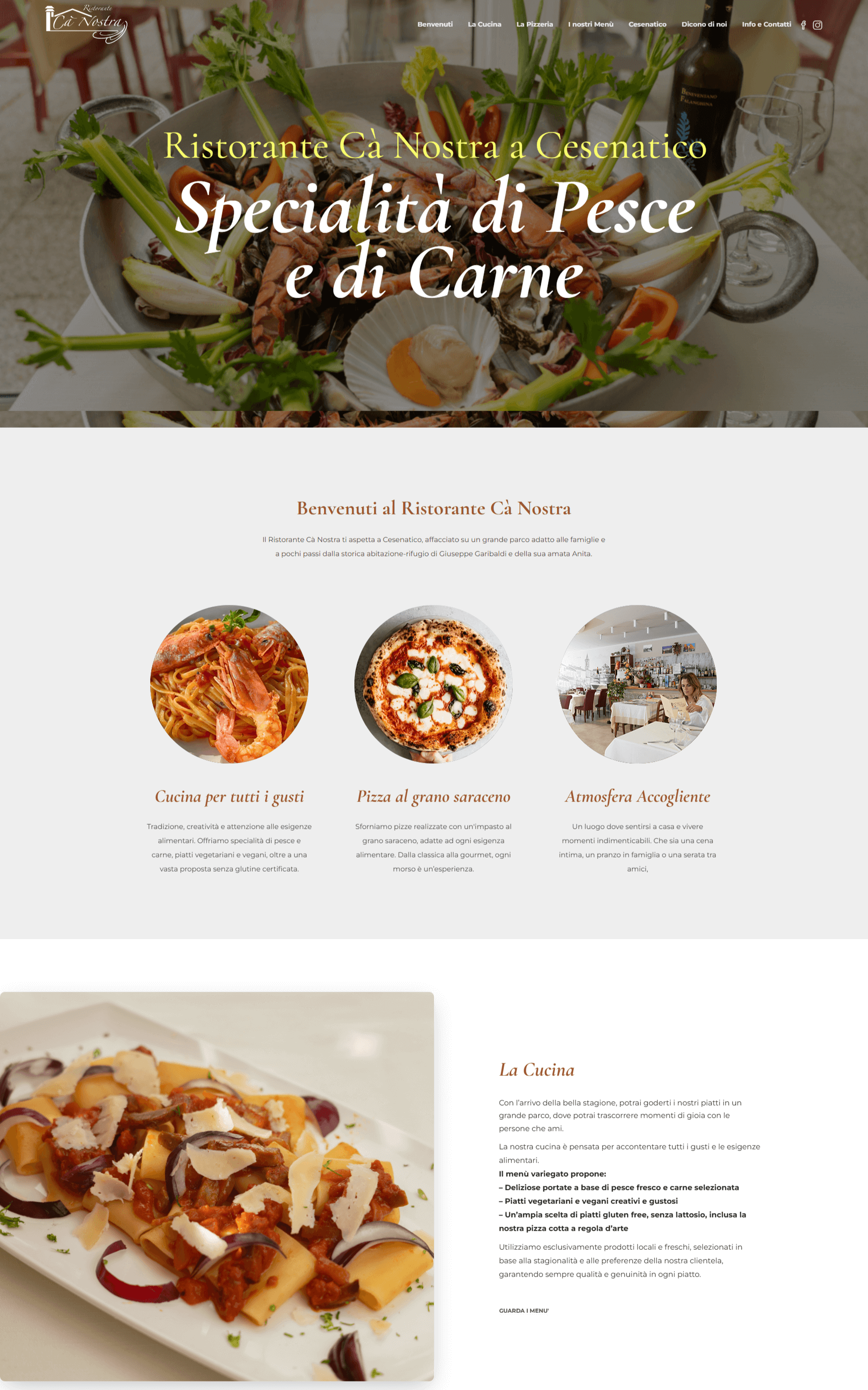 Schermata desktop del sito Ristorante Ca' Nostra