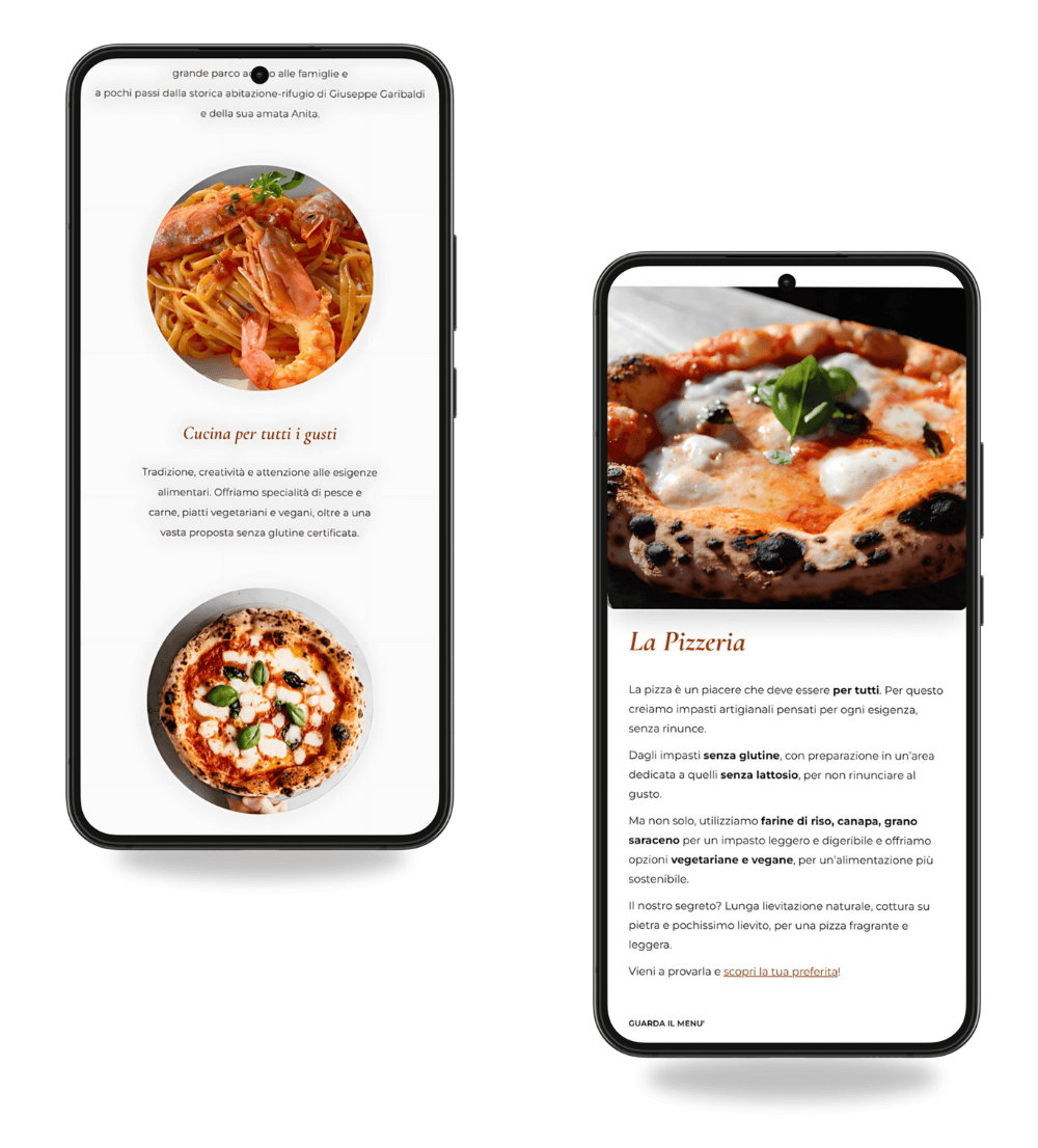 Schermata mobile del sito Ristorante Ca' Nostra