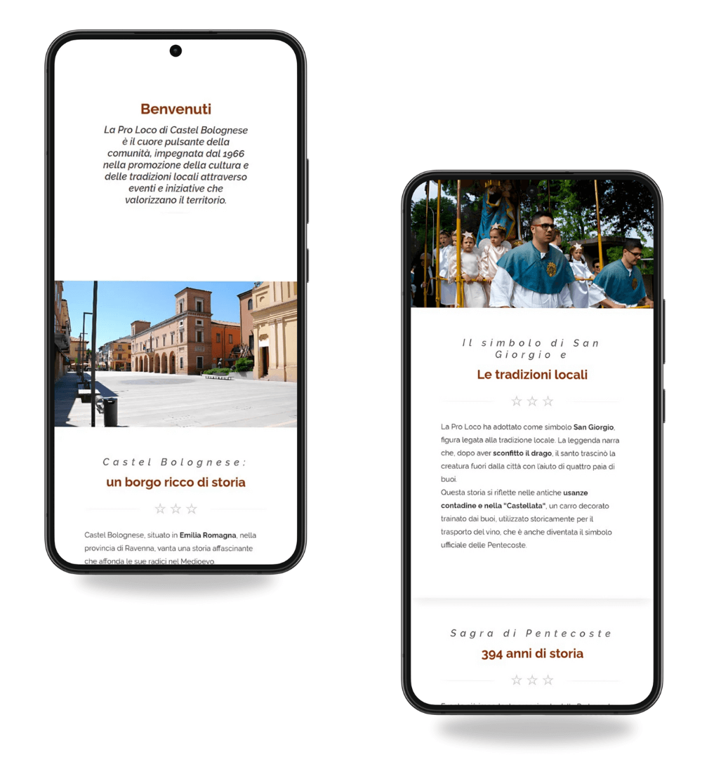 Schermate mobile del sito Pro Loco Castelbolognese