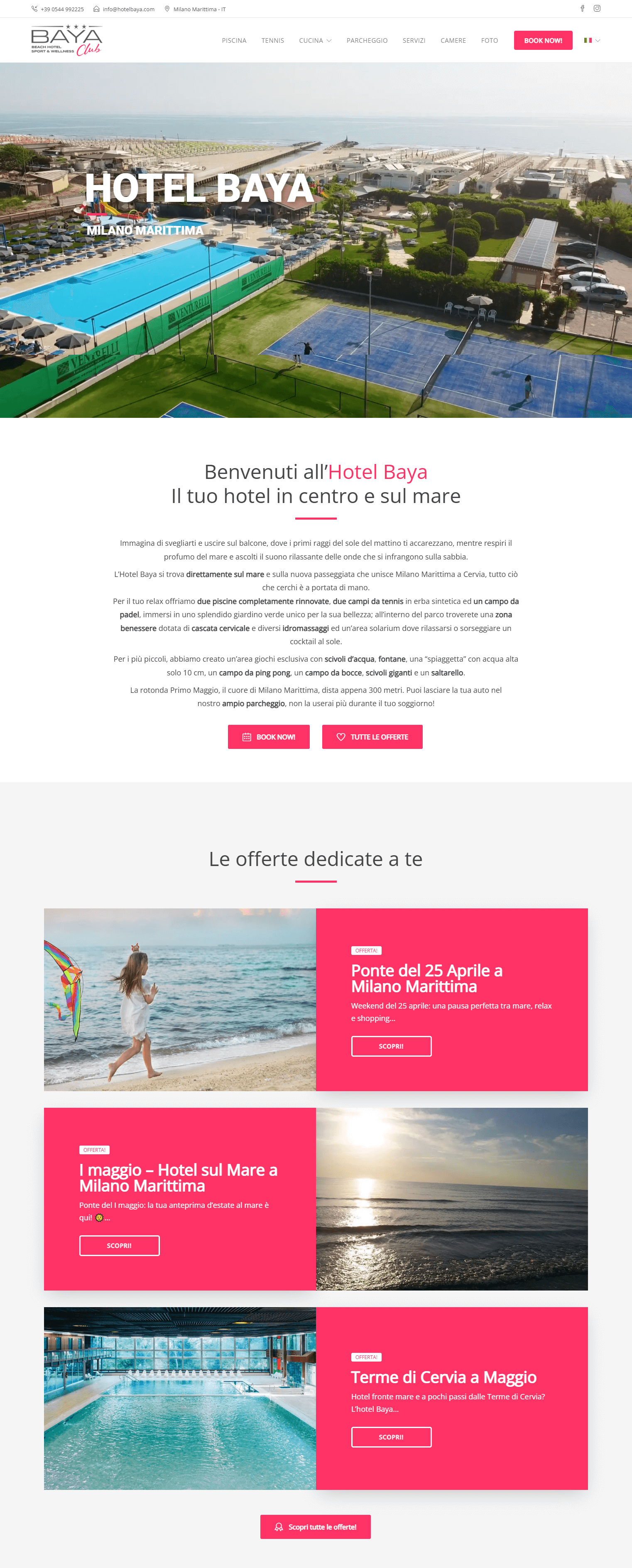 Schermata desktop dell'homepage del sito hotel baya