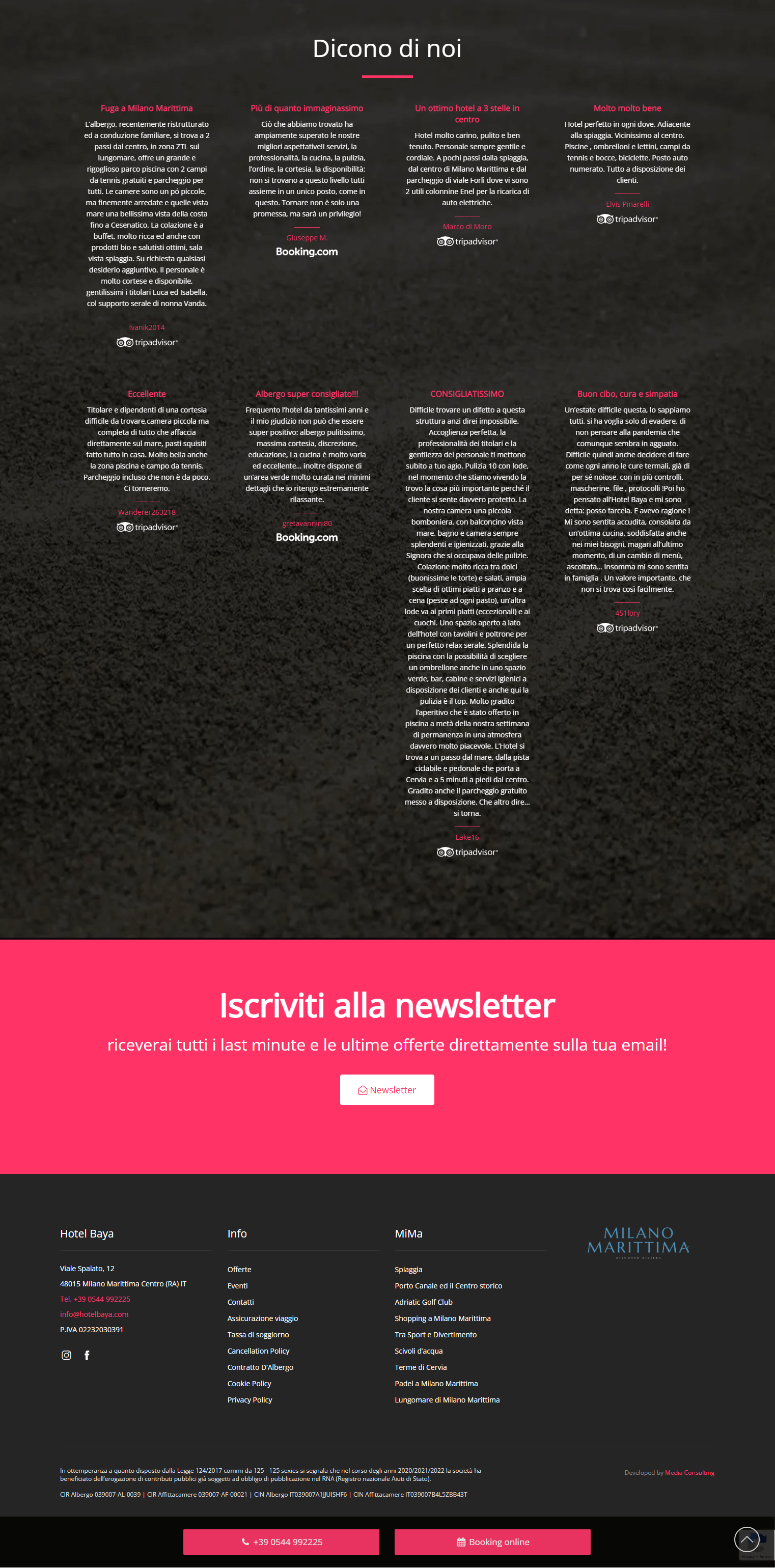 Schermata homepage desktop del sito hotel baya