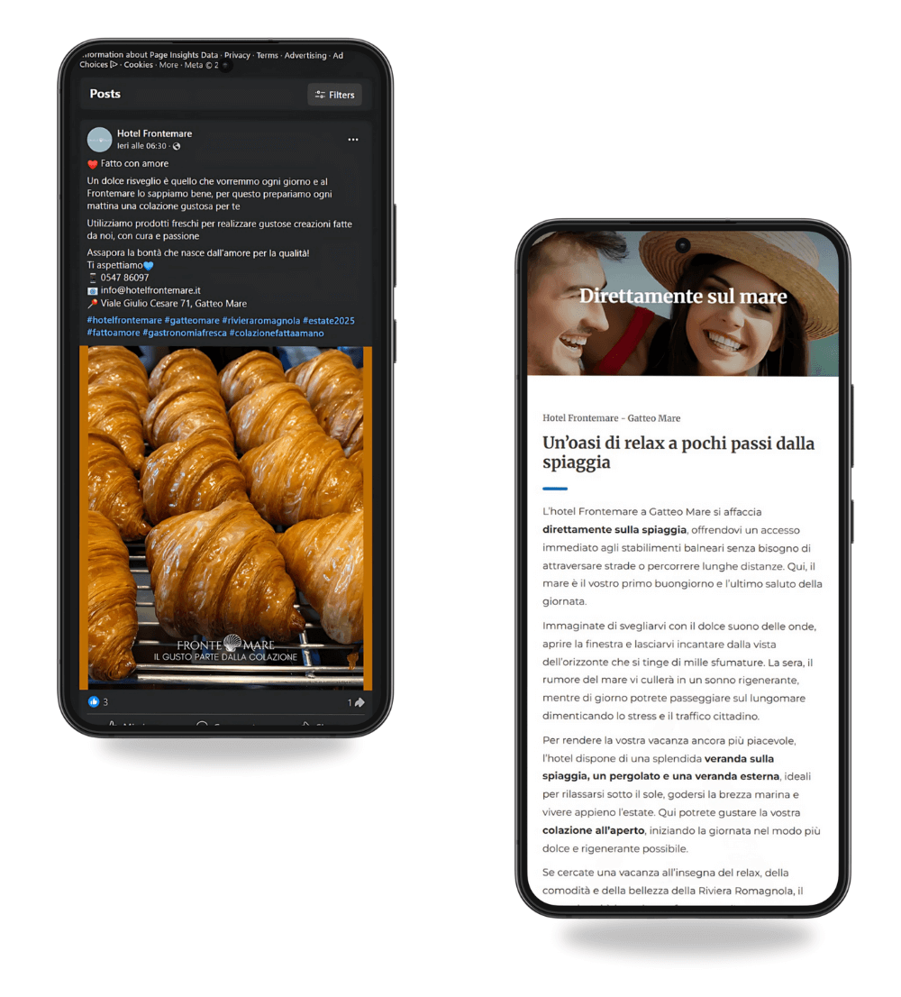 Schermate mobile del sito hotel frontemare