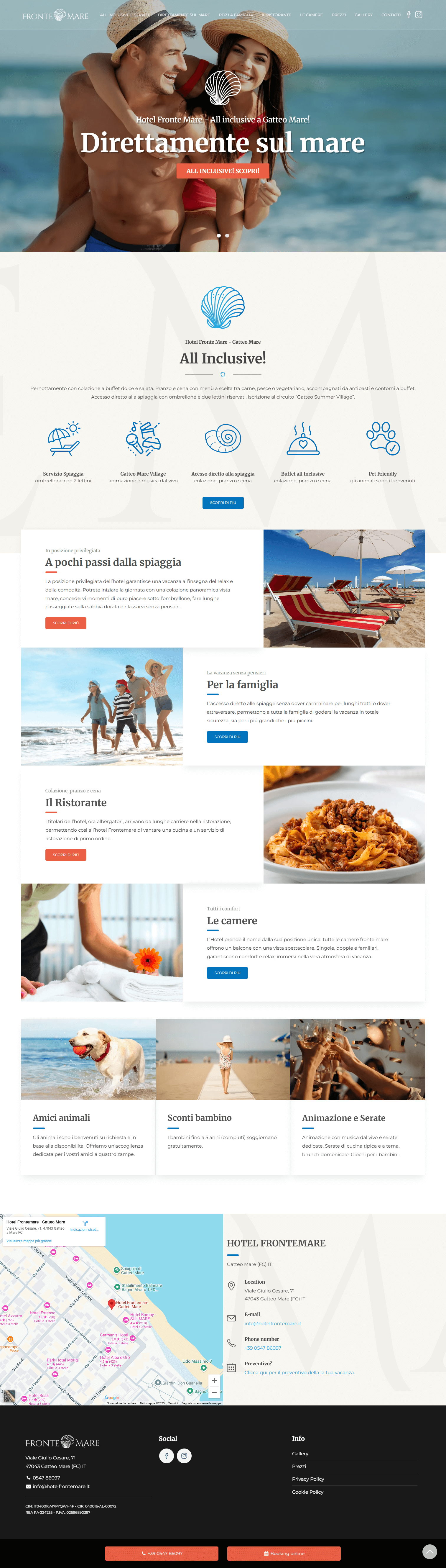 Schermata desktop dell'homepage del sito dell'hotel fronte mare